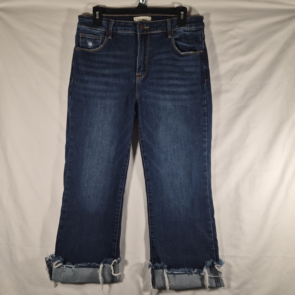 Risen Jeans Women's 13/31 Cropped Wide Leg Jeans Dark Wash Frayed Hem